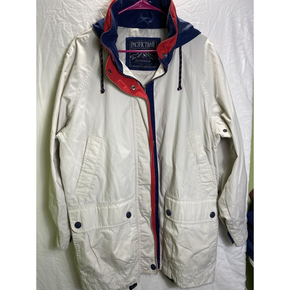 VTG‎ Pacific Trail Windbreaker Jacket Men Large Red White Blue Hooded Pockets